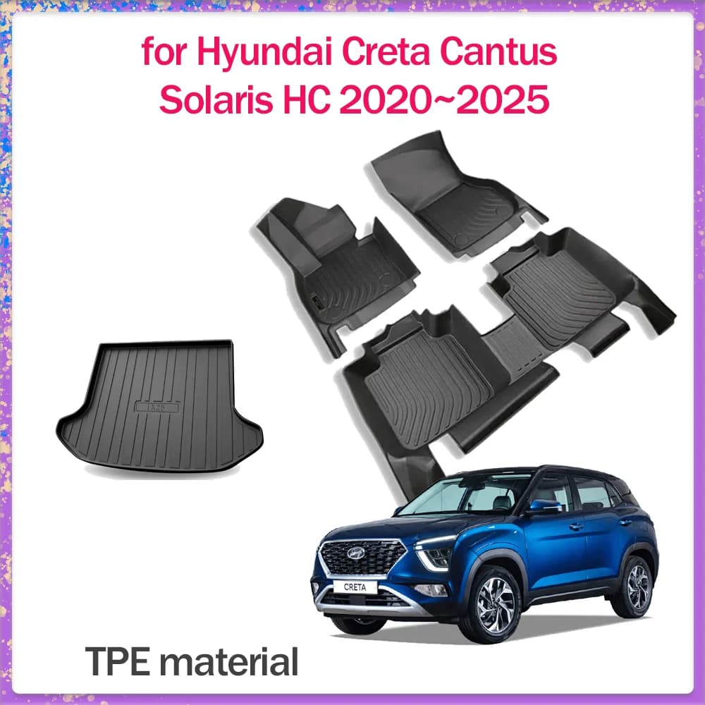 Tappetino per auto per Hyundai Creta Cantus Solaris HC 2020 ~ 2025 Piede Rivestimento Interno Impermeabile Bagagliaio Sedili Tappeto Pad Accessori