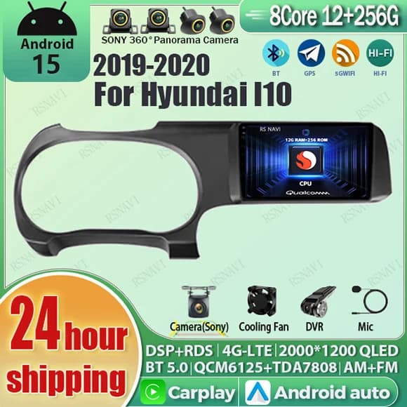 Android 15 Carplay Auto Qualcomm 2K QLED Schermo Lettore di autoradio per Hyundai i10 2019-2020 GPS Stereo BT Wifi 4G Navigazione DSP