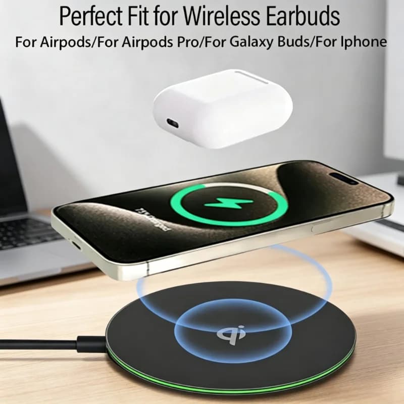 Desktop QI Wireless Charger Phone Charge Pad With LED Light for iPhone 17 16 15 14 13 12 Pro Max Samsung Xiaomi Fast Charging