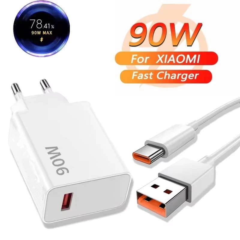 Quick Charger 90W for Phone, Quick Charge 3.0 Wall Adapter with Type C 6A Data Cable for Xiaomi 17 15 14 Pro Redmi Note 13