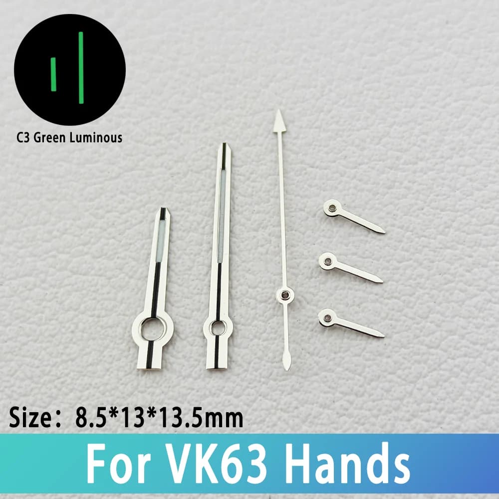 Lancette VK63 a 6 lancette, luminose verde C3, argento, compatibili con movimenti al quarzo VK63, ricambi per orologi, accessori lancette/indicatore