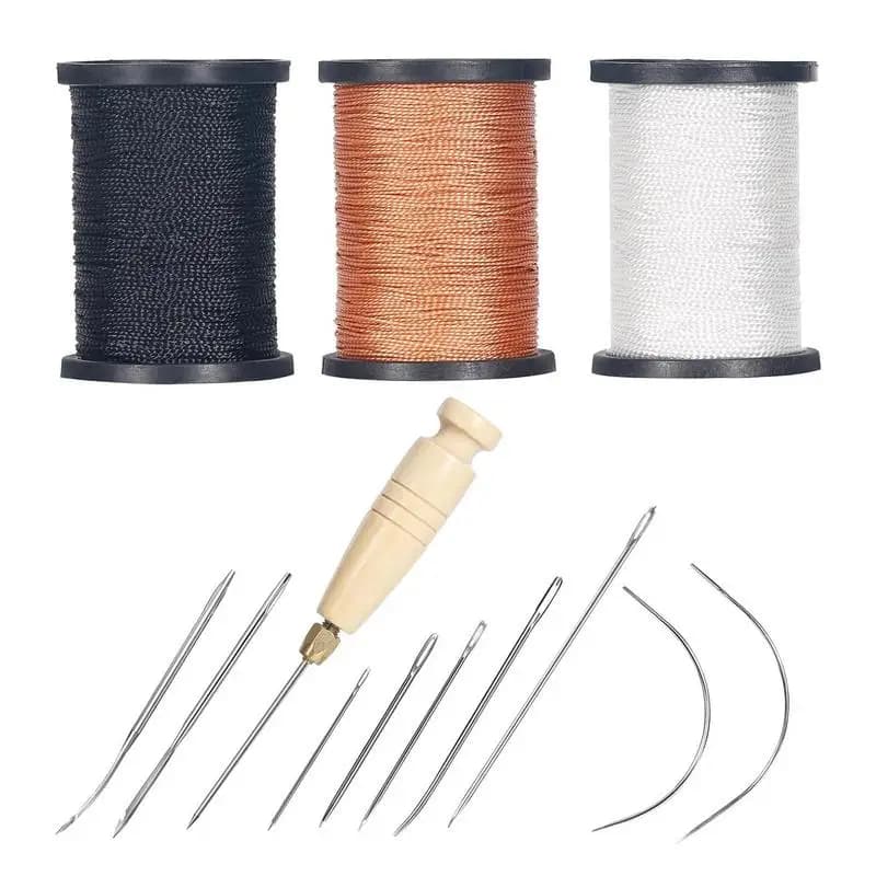 Kit per cucire in pelle Kit da cucito per carichi pesanti Set di strumenti per la lavorazione della pelle Filo per cucire Ago Punteruolo per cucito di sedili per divani in moquette in pelle
