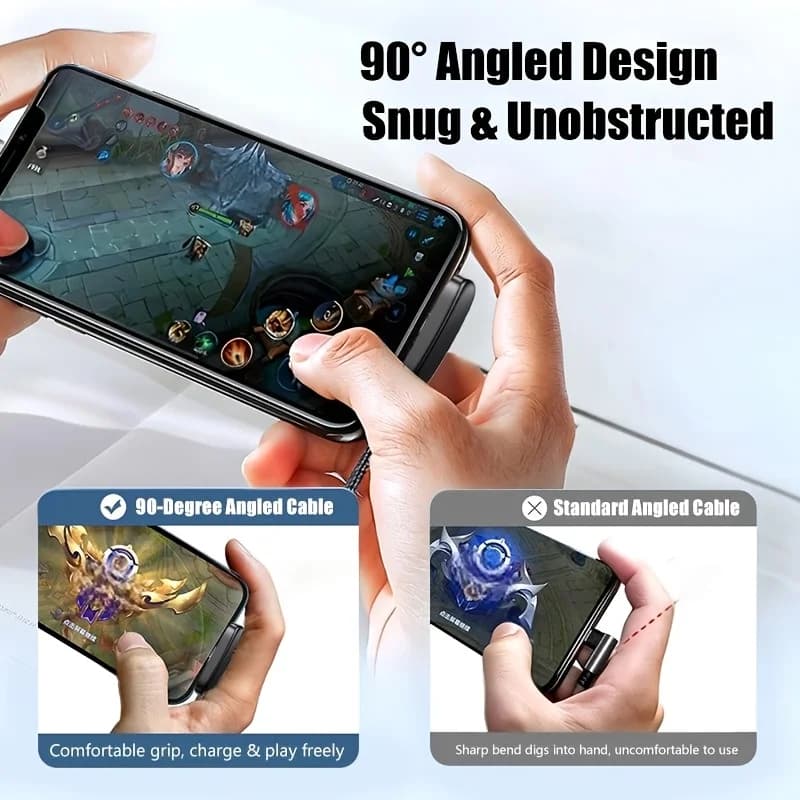 Cavo di ricarica rapida con connettore a 90 gradi, cavo dati intrecciato per smartphone e gaming