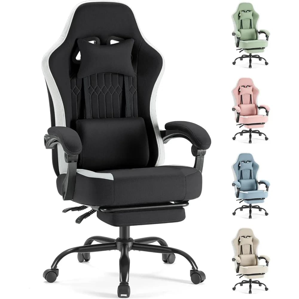 Sedia da Gaming Ergonomica con Schienale Alto, Poggiapiedi, Supporto Lombare, Altezza Regolabile, Poggiatesta Girevole, Braccioli Collegati, Nera