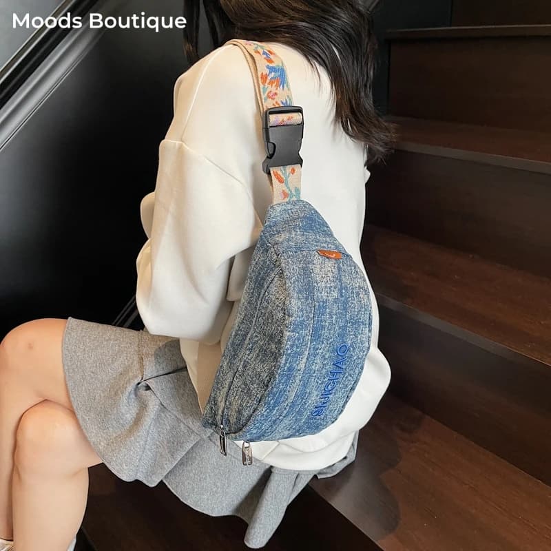 borsa donna borsa da petto Borse sul petto blu denim per donna 2025 Ultime tendenze della moda Borsa a tracolla a tracolla Casual Street Sport Viaggio Confezione divertente Lady