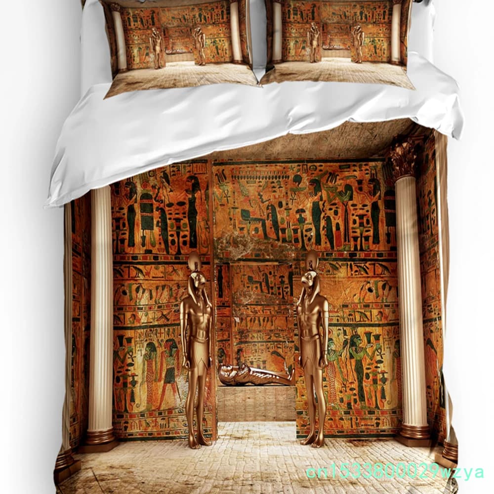 Tomb Of Pharaoh Egypt Golden Tomb Bedding Set 3pcs Duvet Cover Pillowcase Kids Adult Quilt Cover Double Bed Set Home Textile