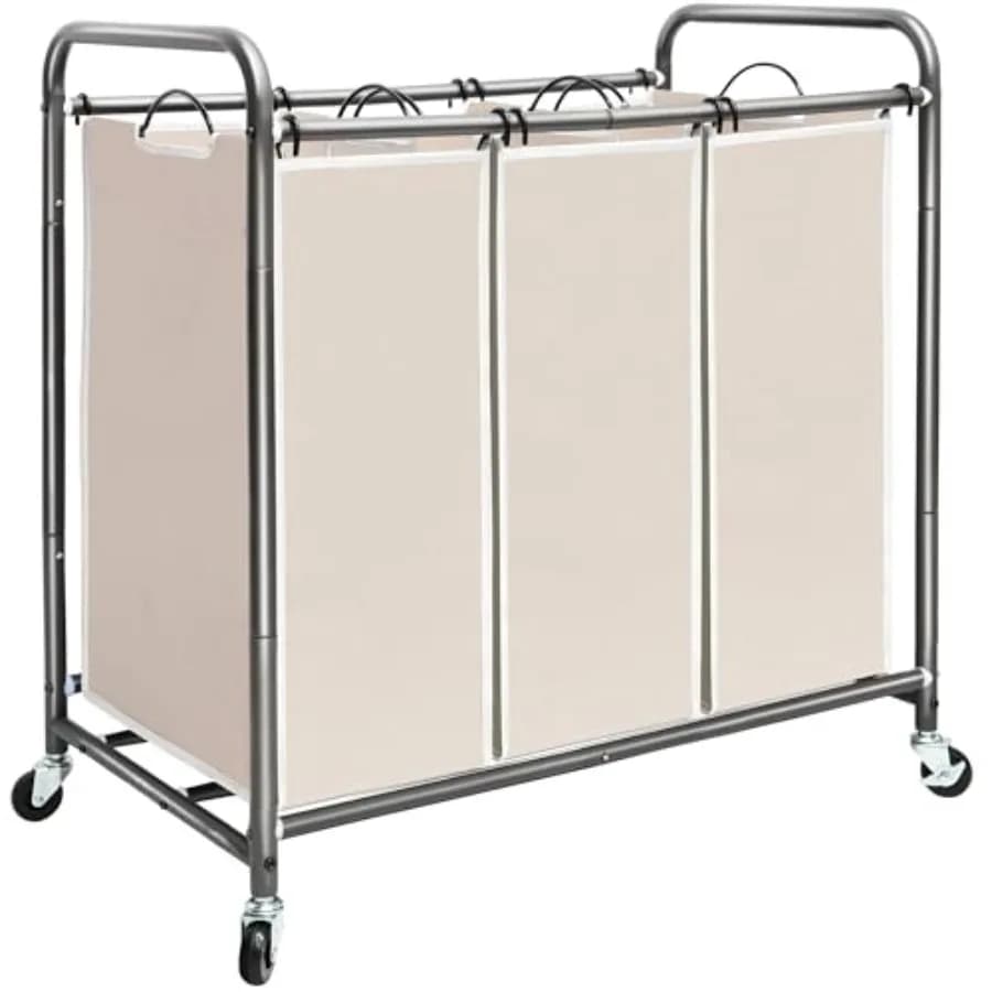 Carrello Portabiancheria da 136 L (35,9 Galloni) con Ruote Bloccabili e Sacchi Rimovibili, Organizzatore per Vestiti