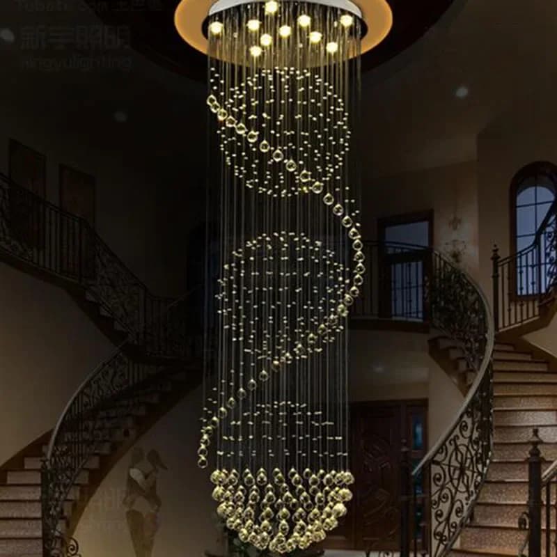 Nuovi lampadari moderni a sfera di cristallo a spirale a LED di grandi dimensioni per lampada a sospensione per scale Decorazione di illuminazione per interni Lampada a sospensione