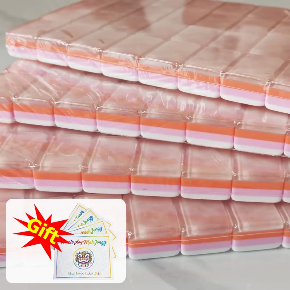 OMHJGO Pearl Pink Luxury American Mahjong Set Four Layer Acrylic Portable Mah Jongg for Home Party Entertainment Surprise Gifts
