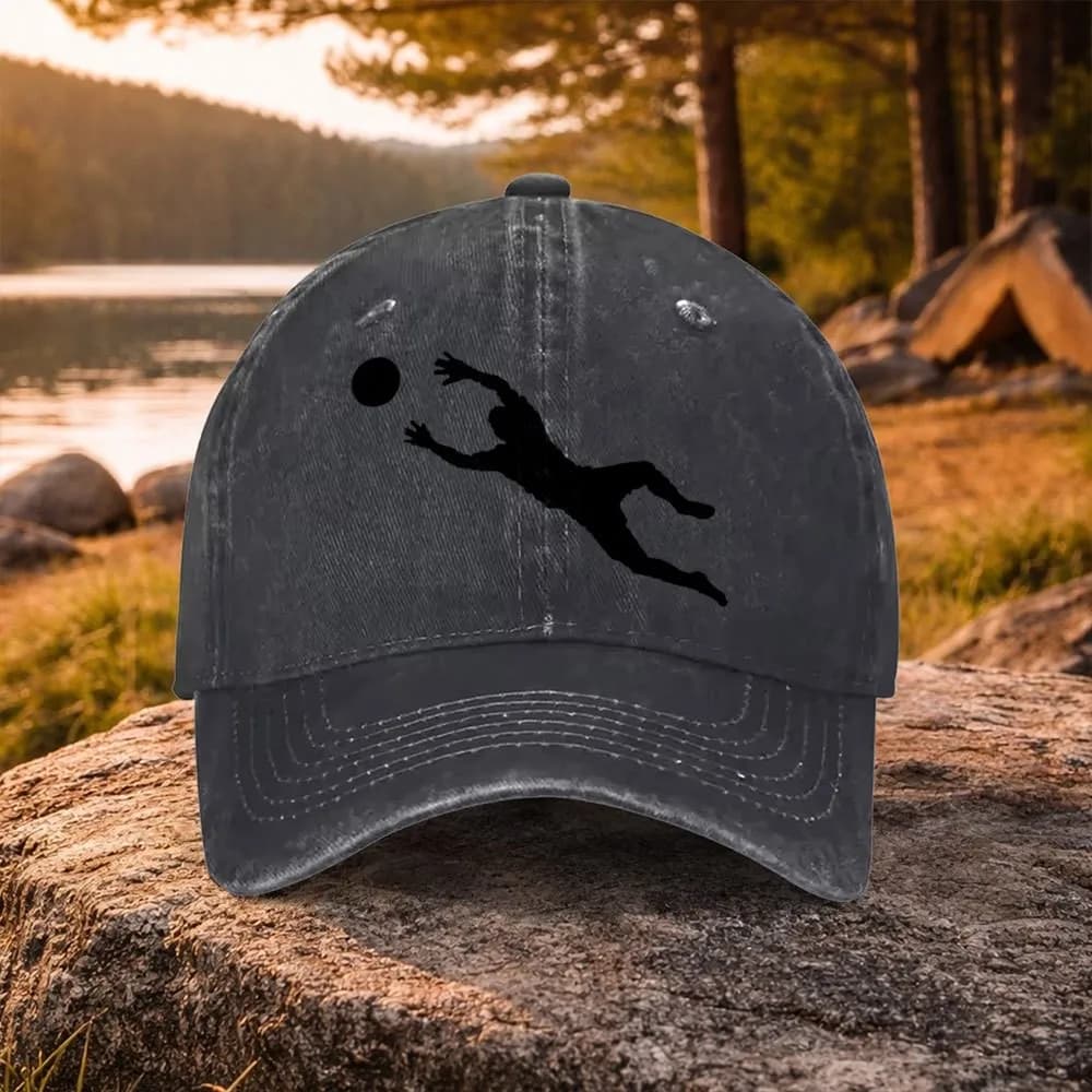 Soccer Goalkeeper Save Graphic Washed Baseball Cap Cotton Adjustable Sport Hat for Unisex