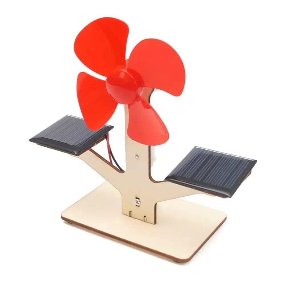 Nuovo legno plastica ventilatore solare giocattolo rosso fai da te materiali fai da te giocattoli scientifici 3D assemblare la fisica fatta a mano