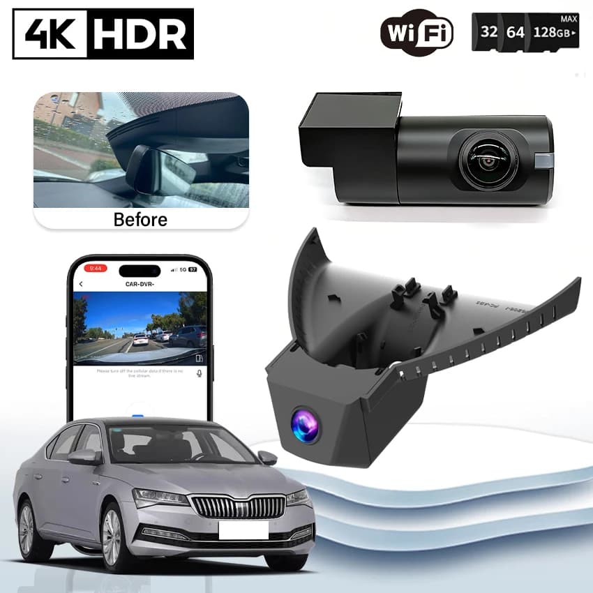 Dash Cam with Night Vision Plug and Play, Double Lens UHD 4K, DVR Recorder for Auto, Compatible with Skoda Superb TSI280 TSI380 TSI330 DSG 2018 2019