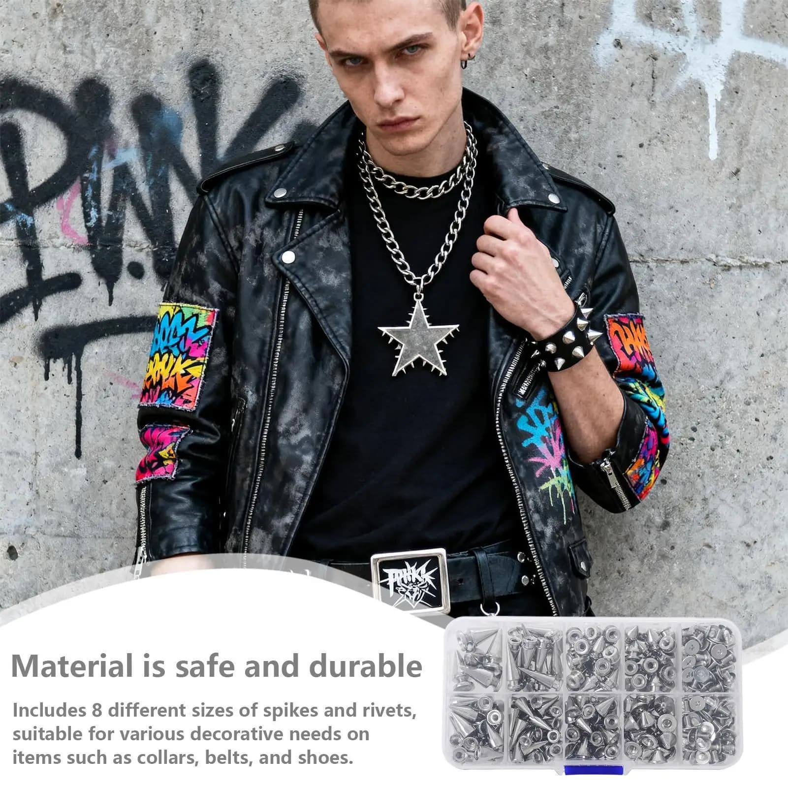 Borchie per abbigliamento Decorazione artigianale fatta a mano Kit di borchie per vestiti in lega di zinco per giacche Scarpe Borse da cintura Collari per cani Pantaloni Jeans