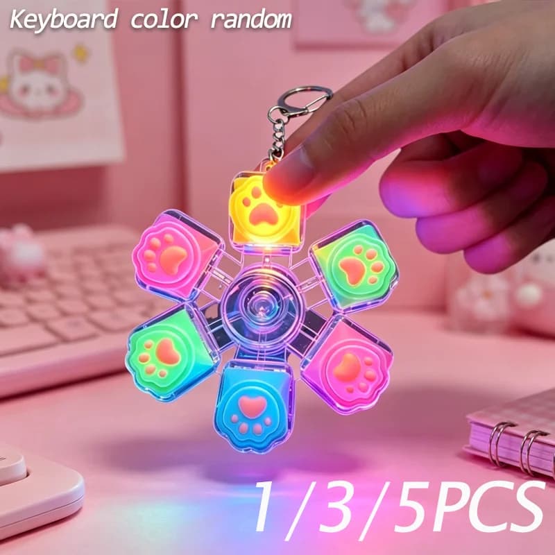 Portachiavi a Forma di Zampa di Gatto, Fidget Spinner Stile Tastiera Meccanica, Giocattolo Antistress Portatile per Ufficio e Scrivania, Regalo Anti-Ansia