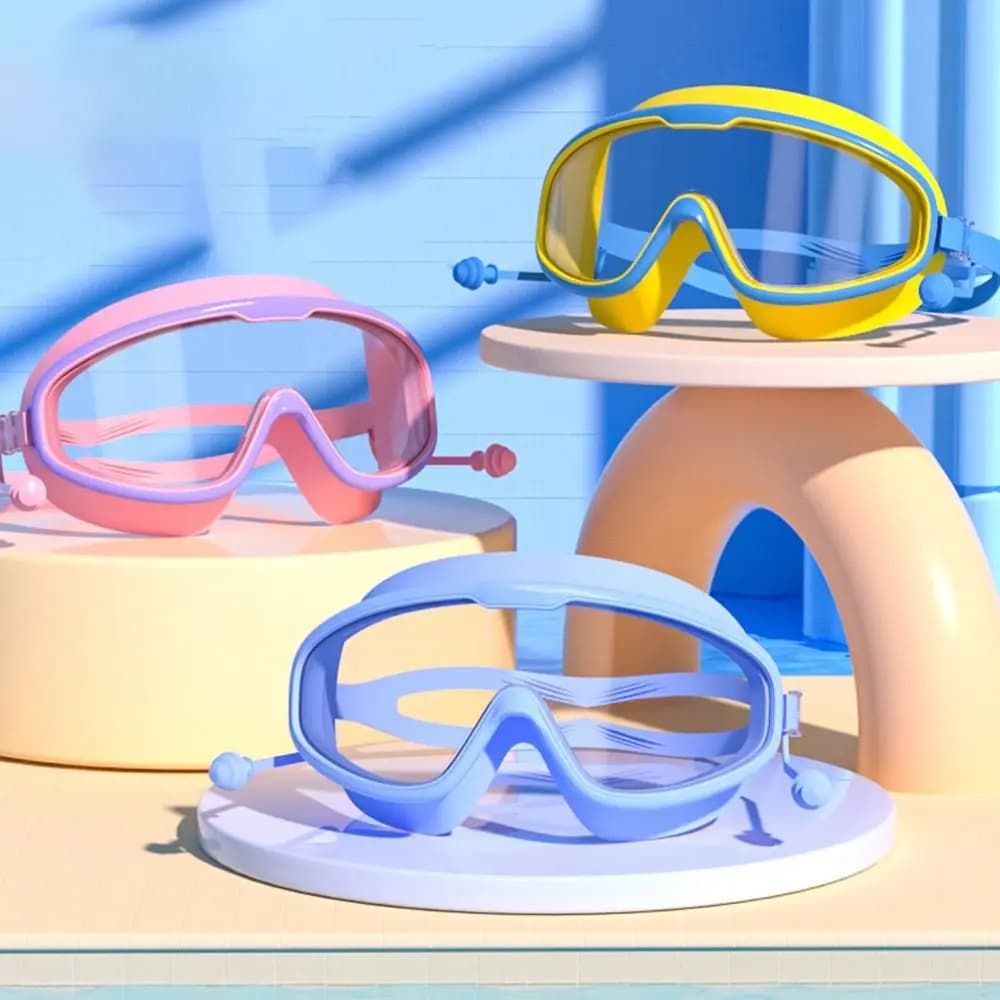 Swimwear with large frame for immersion Wide view with ear plugs Swim glasses Silicone swim accessories for children/adults