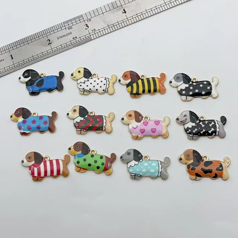 12pcs Cartoon Animal Sausage Dog Pendant DIY Earrings Keychain Necklace Pendant Accessories