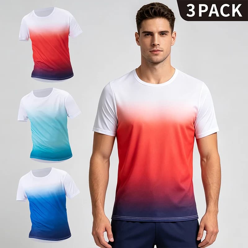3-Piece Men's Summer Gradient Contrasting Short Sleeved Multifunctional Breathable T-Shirt For Sports Comfort And Fashion Top