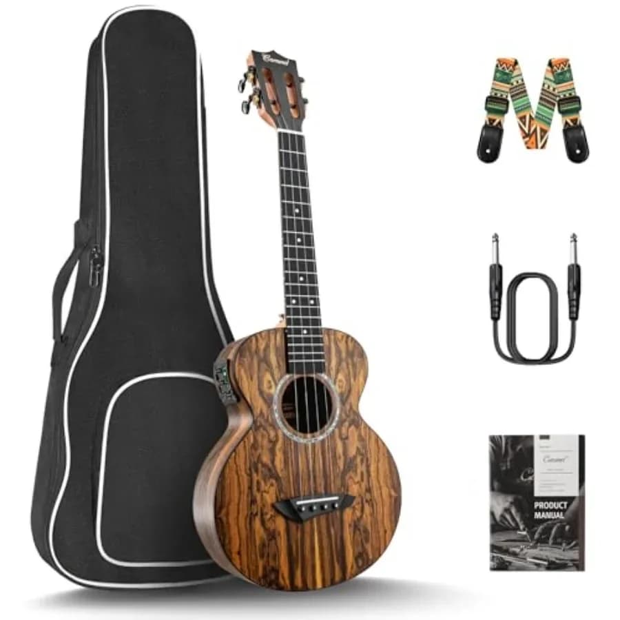 26 inch CT905 All Butterfly Bocote Wood Tenor Electric Ukulele for professional performance and beginner practice, rich brown t