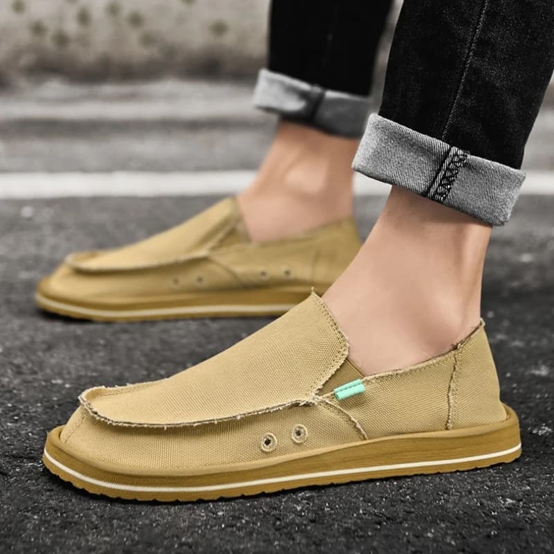 Scarpe Casual da Uomo a Suola Morbida con Punta Tonda, Stile Slip-on, Leggere, in Tela Tinta Unita, Adatte per l'Estate