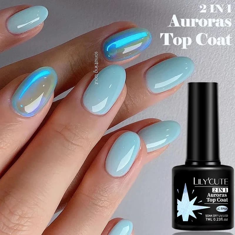 LILYCUTE 7ML Blue Aurora Gel Smalto per unghie Top Coat Estate Scintillante ManicureSemi Permanente Soak Off Glitter Nail Art Gel Varnish