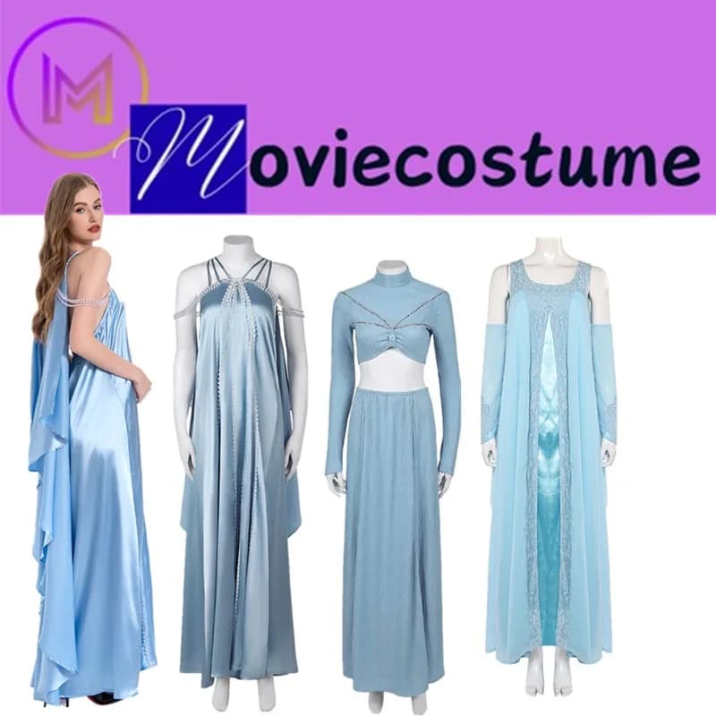 Padme Cosplay Amidala Abito blu Costume da notte Donna Fantasia Camicia Gonne Travestimento Abiti Vestito da festa di carnevale di Halloween