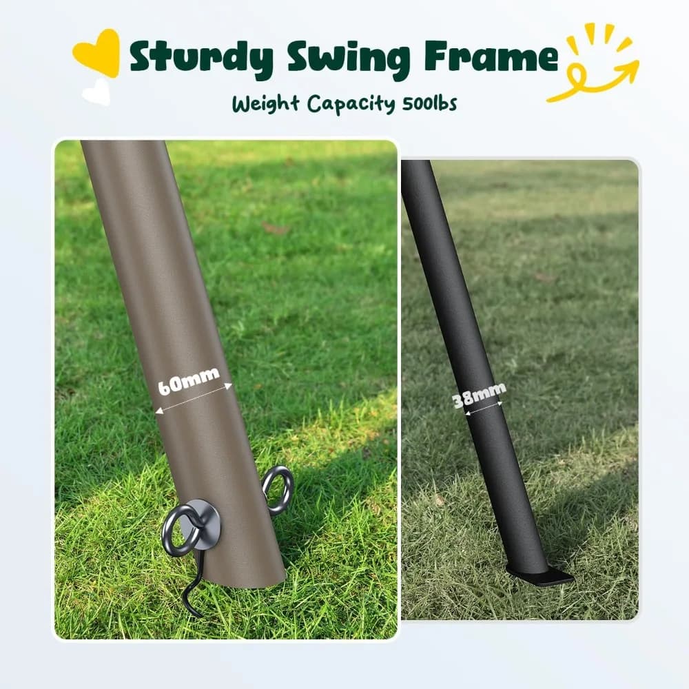 7,5 foot high swing set for courtyard, 500-powder resistant swing set for children and adults with spider swing and belt swing, exterior