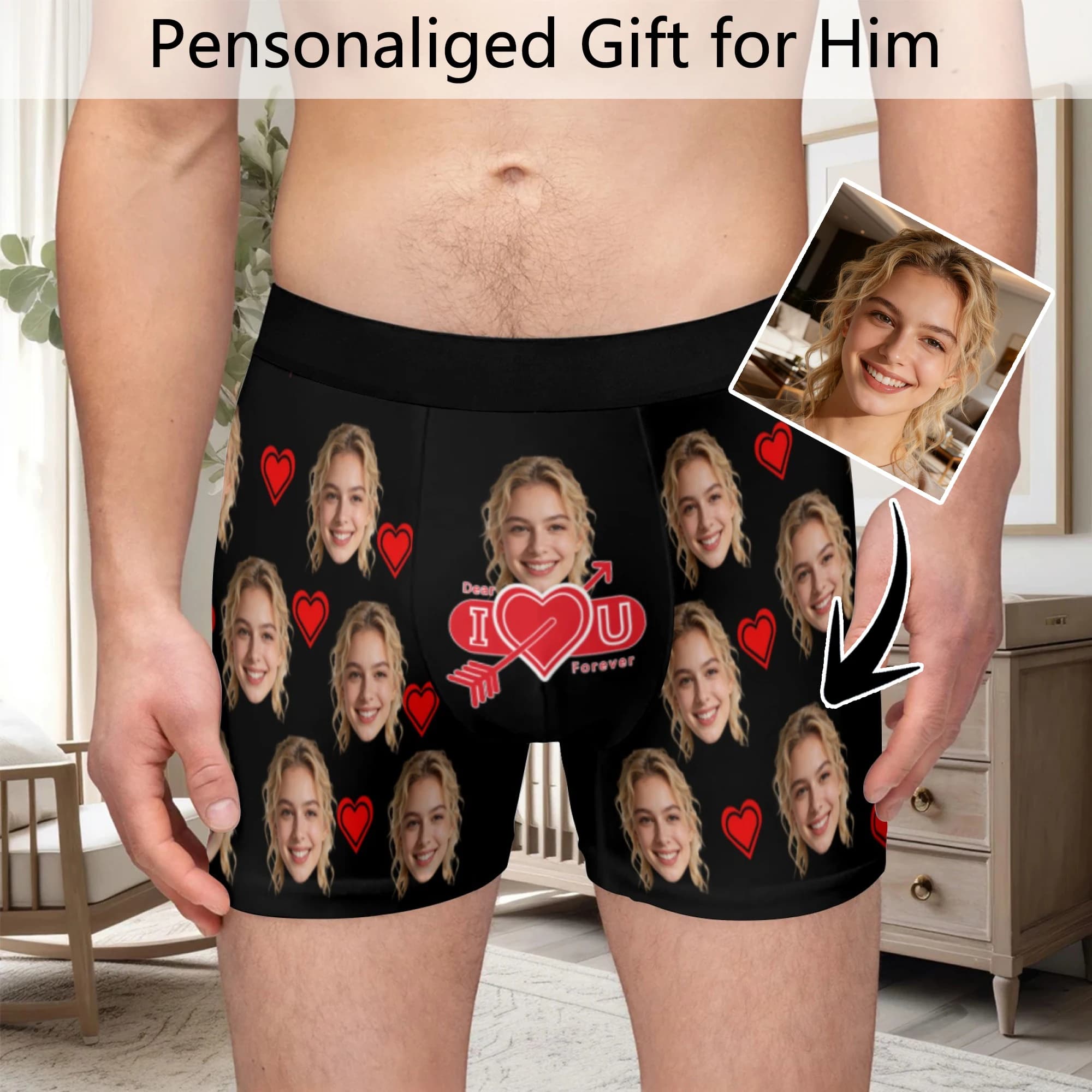Foto personalizzate del viso su biancheria intima personalizzata, regalo di San Valentino per uomo con angoli piatti, regalo di anniversario per marito/padre