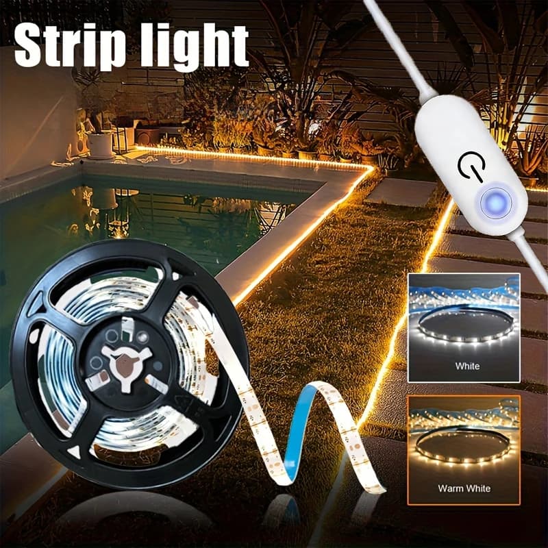 Striscia LED flessibile 2835 con sensore touch USB, dimmerabile, per illuminazione ambientale di camera da letto, armadi, cucina, TV.