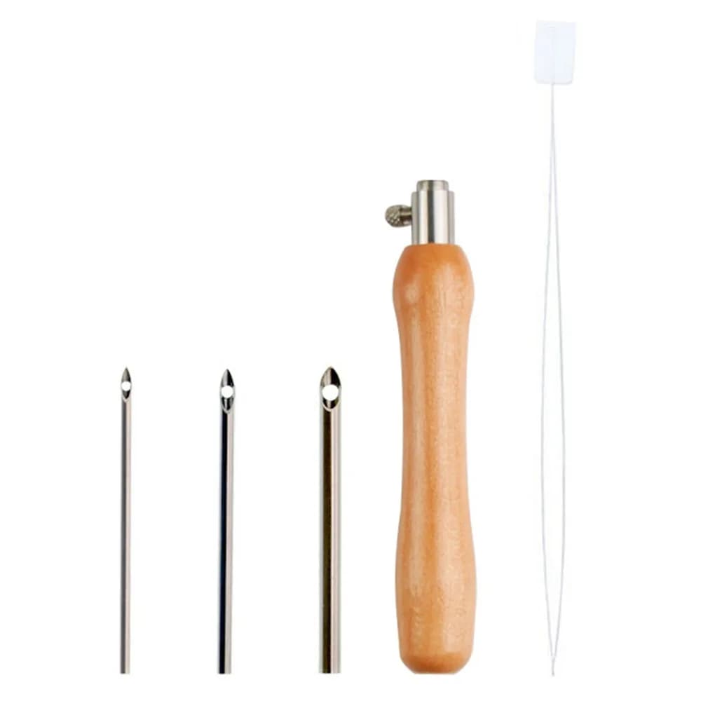 5Pcs 2.5mm/3.5mm/5mm Punch Needle Set Wooden Handle Adjustable Punch Stitching Kit Embroidery Craft DIY Cross Stitch Needles