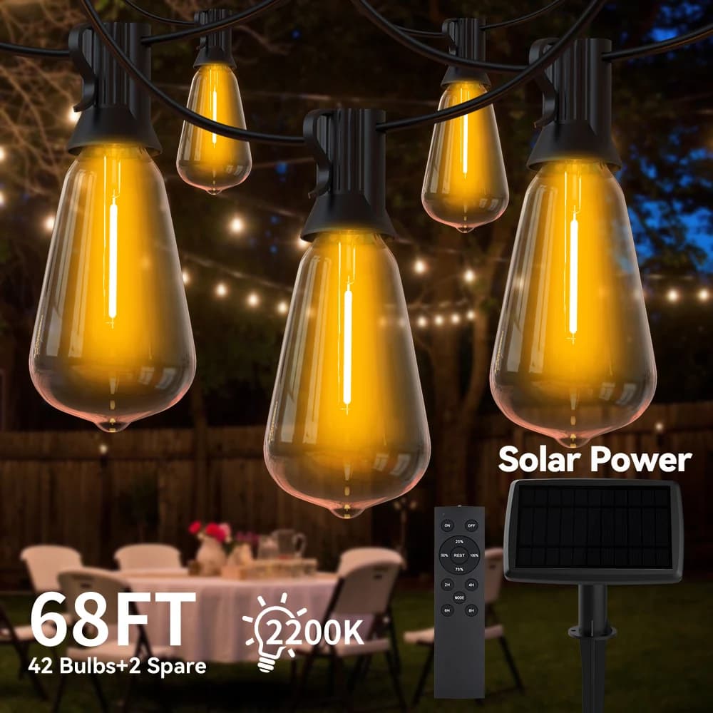 ST38 Luci a stringa solare per esterni Impermeabile IP44 Lampadina a LED in plastica Stringa di luce dimmerabile per decorazioni da giardino per feste in casa Luce fata