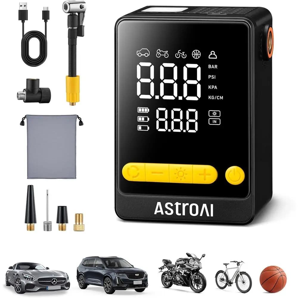 Compressore d'aria portatile, pompa da 150 PSI con manometro digitale, luce LED, per auto, biciclette, motociclette, palloni