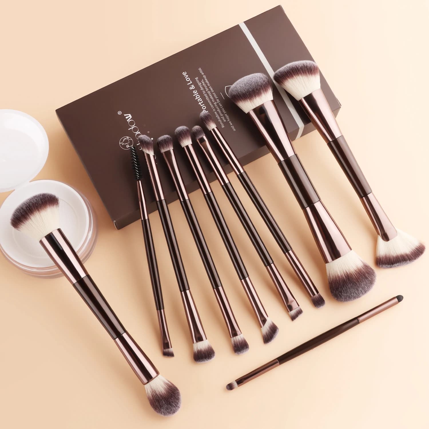10‑Piece Double‑sided Makeup Brushes Kit With Box, Setting Highlight Shading Detail Brushes, Portable Travel Cosmetic Set