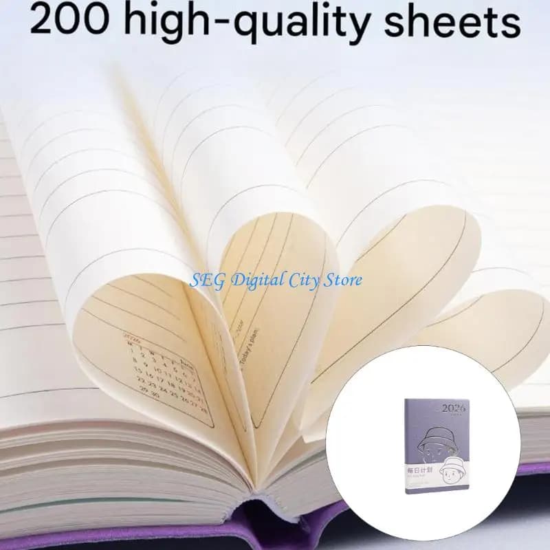 U75B 2026 Daily Journal Notebook 200 Sheets Lined Leather Day Planner Academic Planner with Ribbon Bookmarks for Planning