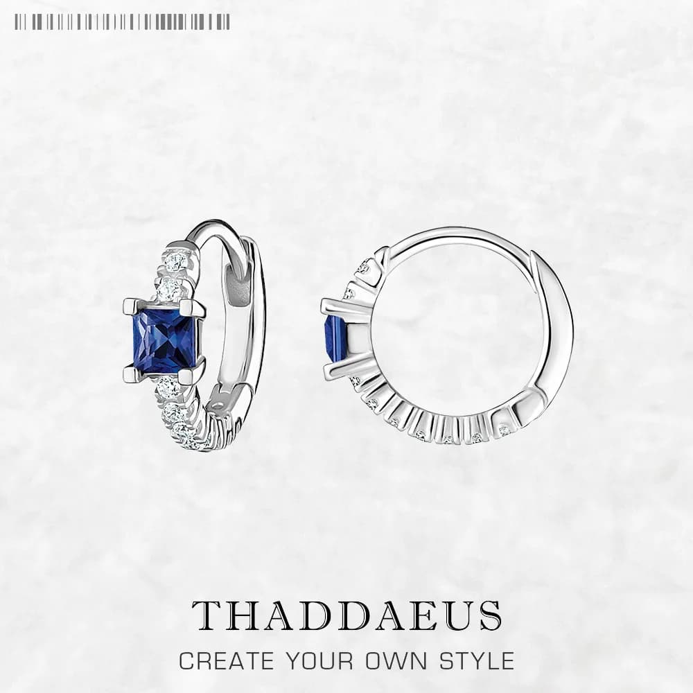 Orecchini a cerchio incernierati creoli senza tempo in pietra blu Europa Glam Fine Jewerly per le donne Regalo in argento sterling massiccio 925