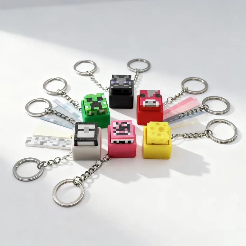 Minecrafts 6pcs Hot New Printed Themed Stress-relief Clicker for Mechanical Keyboards with Tactile Feedback Keychain Accessory