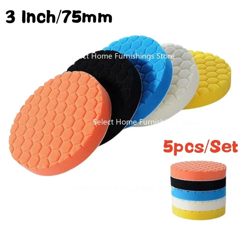 Adatto per 5 pezzi Kit tampone per lucidatura per auto Ruota autoadesiva da 3/4/5/6/7 pollici Dettagli auto Ceretta Spugna Pad Strumento di pulizia per la cura