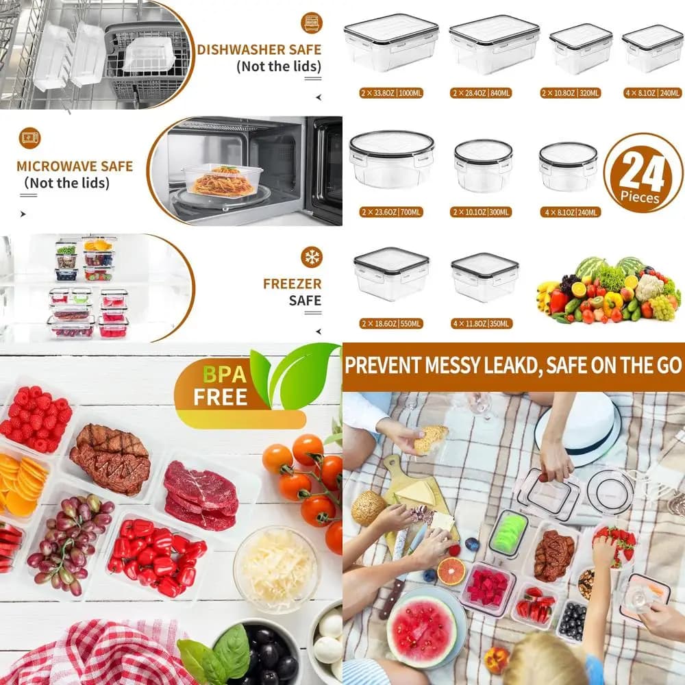 Set di 48 contenitori per alimenti ermetici con coperchi per riporre la cucina e la preparazione dei pasti, include etichette e pennarelli