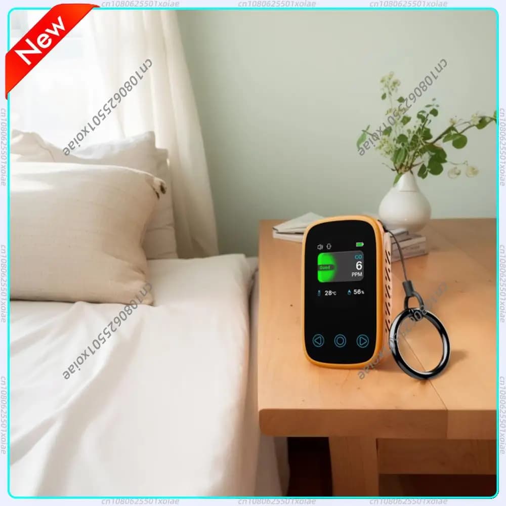 Rilevatore 3 in 1 di Monossido di Carbonio, Temperatura e Umidità con Sensore NDIR, Display Digitale Portatile, Ricaricabile Tramite USB-C per Esterni e Garage