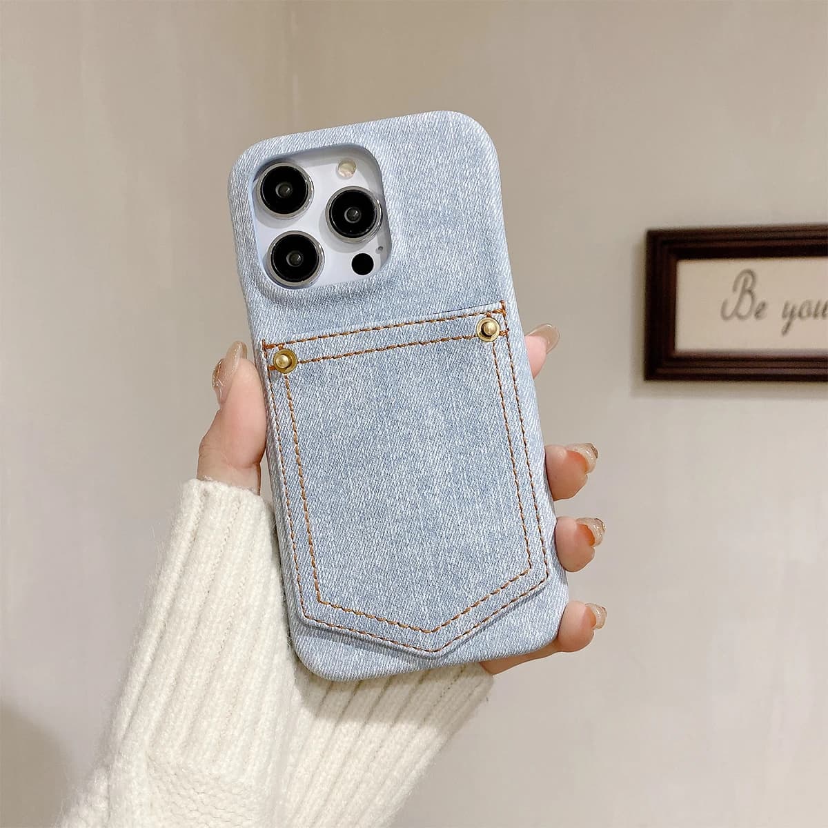 Custodia per carte in pelle di jeans di lusso per iPhone 15 14 13 12 11 Pro Max