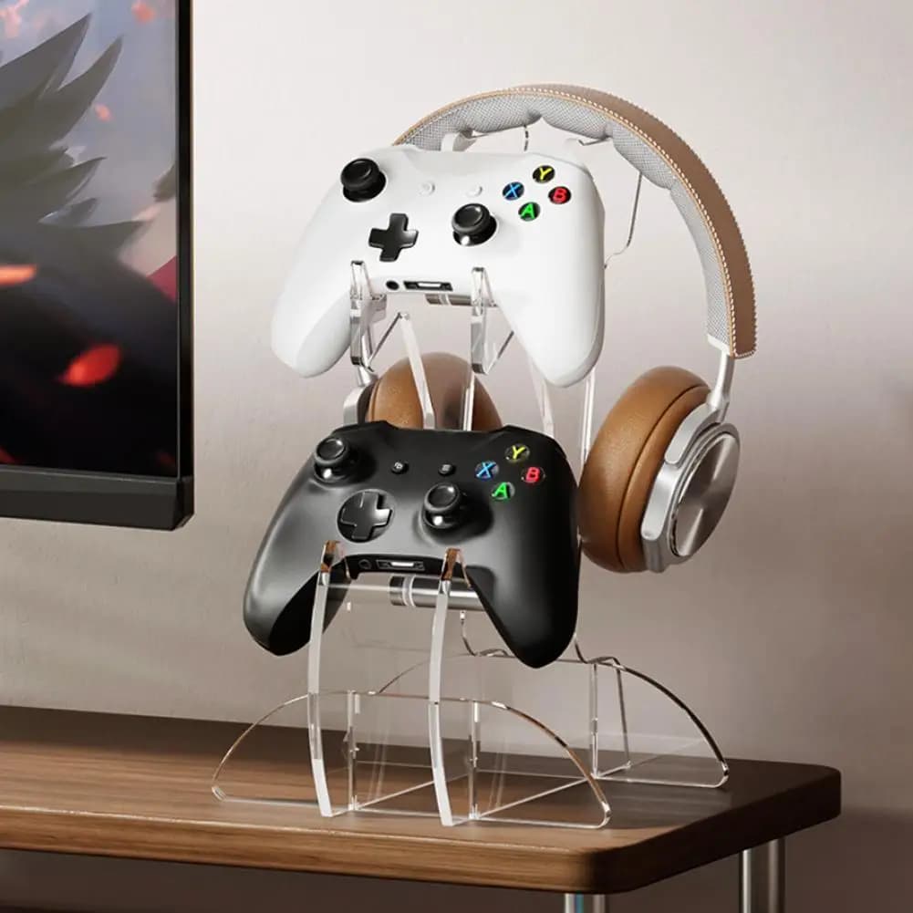 Supporto per cuffie in acrilico 2-in-1 personalizzato, porta cuffie da scrivania, organizer decorativo, accessori per e-sport e gaming