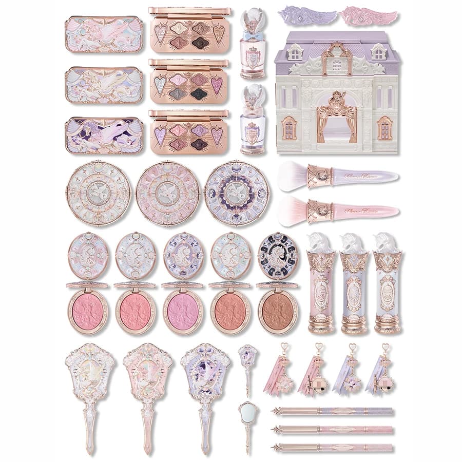 FLOWER KNOWS Set Complete Makeup Knight Unicorn: Eyebrow Shiny, Glossy Lip Effect Mirror, Blush, Fixed Cypriot, Cosmetic Kit with Mirror
