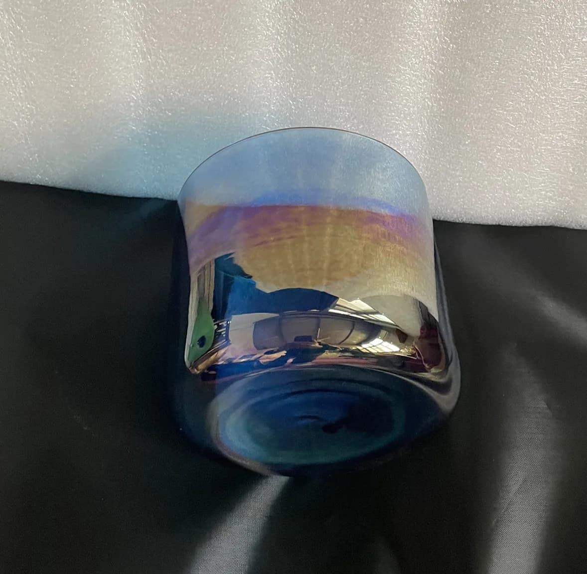 Cosmic blue crystal singing bowl straight wall/ flat bottom 7" 432Hz random note perfect pitch for sound healing.