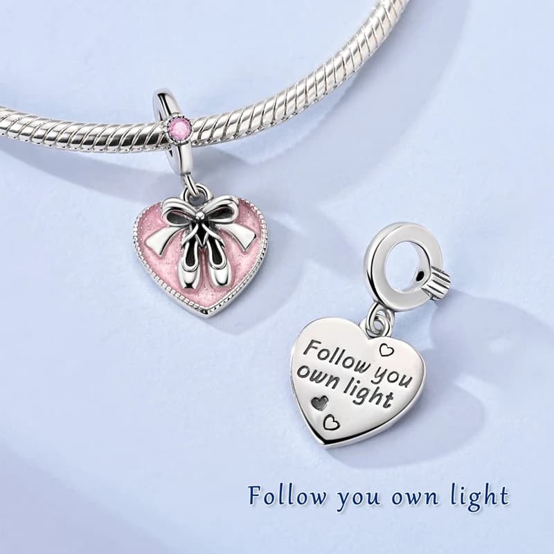Offerta imperdibile: Charm a forma di scarpette da ballo e cuore in Argento Sterling 925 con Zirconi CZ, compatibili con bracciali originali, ideali per gioielli fai da te da donna, regali perfetti.