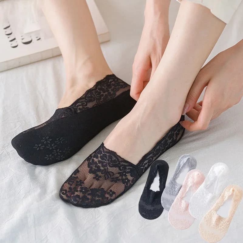 1 paio di calzini invisibili in pizzo alla moda da donna per l'estate, calzini a taglio basso traspiranti, morbidi e confortevoli, in tinta unita, per l'estate