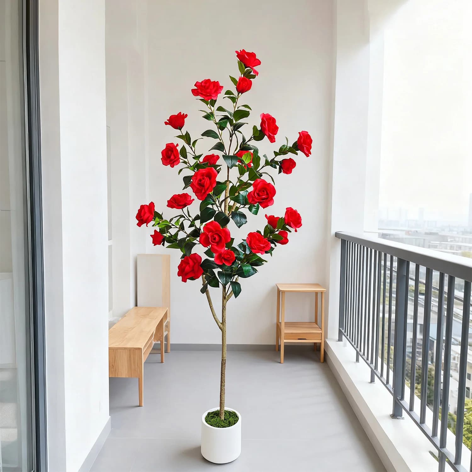 Albero di Rose Artificiali Rosso e Bianco 1,50m-1,75m, Albero Floreale Finto Realistico, Pianta Artificiale per Decorazioni Interne ed Esterne, Casa, Matrimoni, Feste