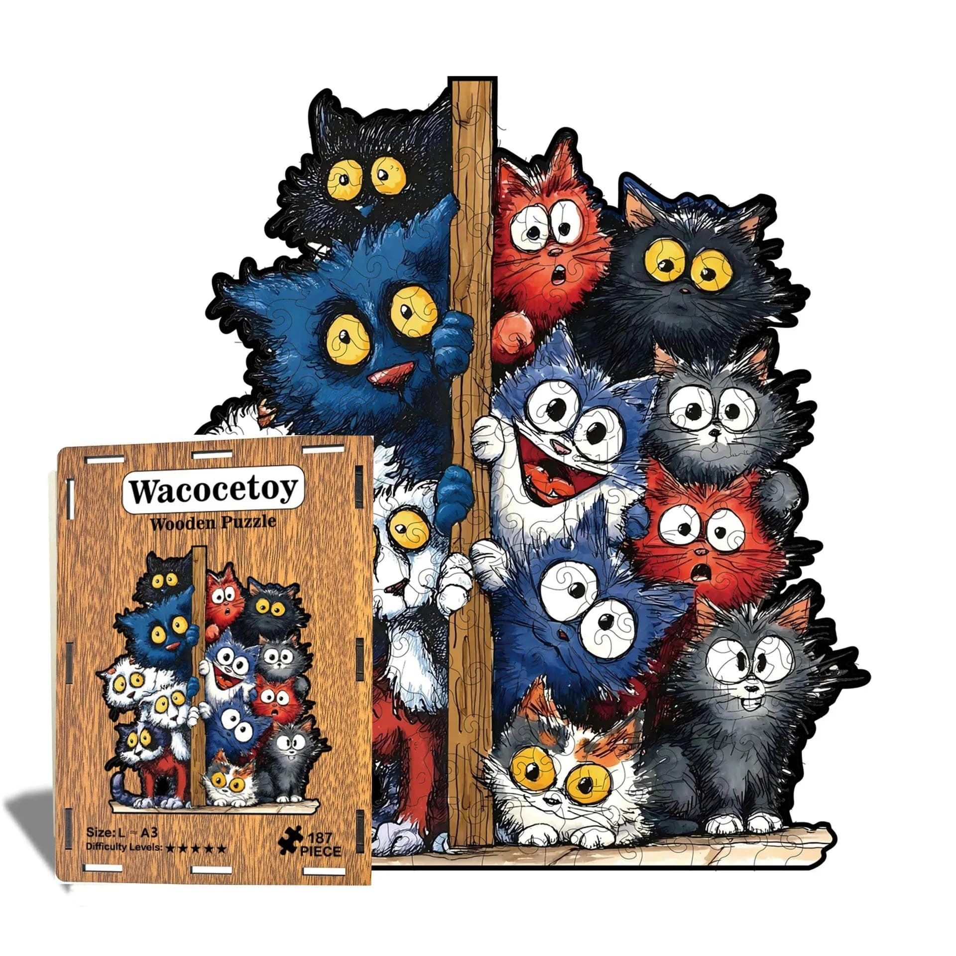 171/187pcs Cat Wooden Jigsaw Puzzle Irregular Shaped Puzzle Stress-Relieving Game Birthday Xmas Gifts for Cat Lovers Home Decor