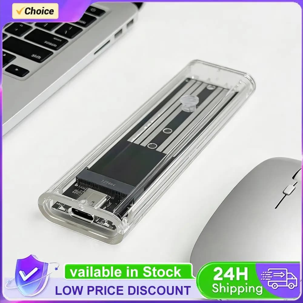 Case esterno trasparente USB 3.1 Type-C per SSD M.2 NGFF SATA 10Gbps, adattatore per disco rigido esterno per 2230/2242/2260/2280