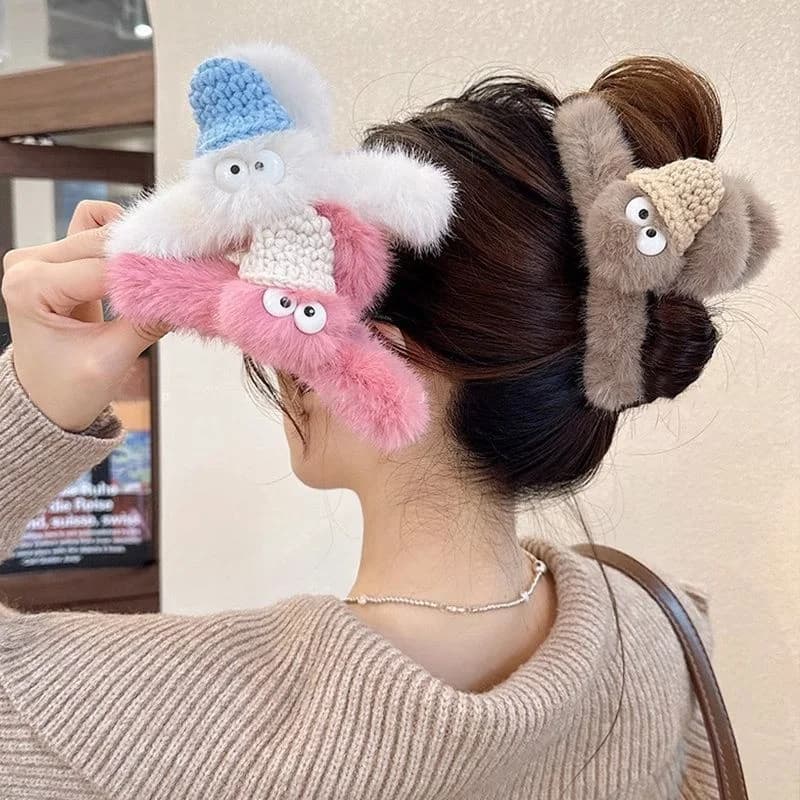 Fermaglio per capelli con palla di pelo per donna Elegante morsetto per capelli in peluche Clip per squalo per ragazza carina