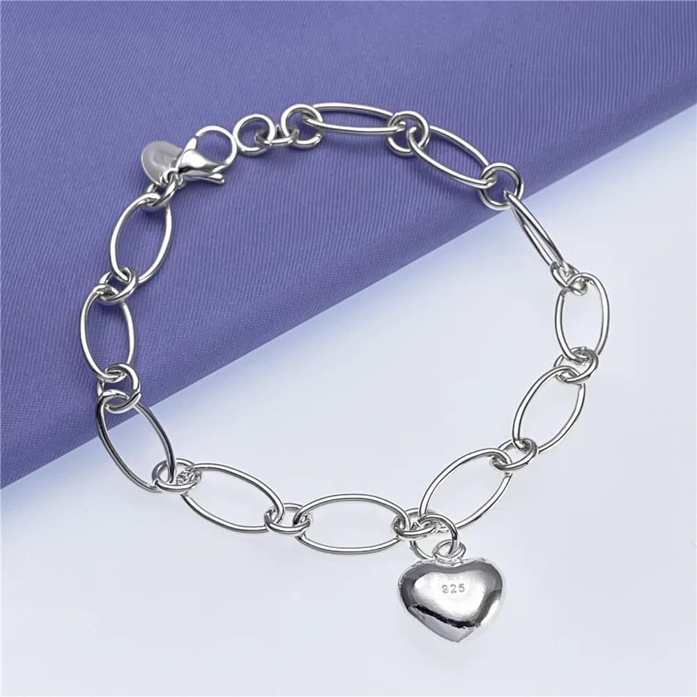 Charms 925 Sterling Silver Solid Heart Bracelets for Women Lady Wedding Cute Nice Holiday Gift Party Fashion Jewelry