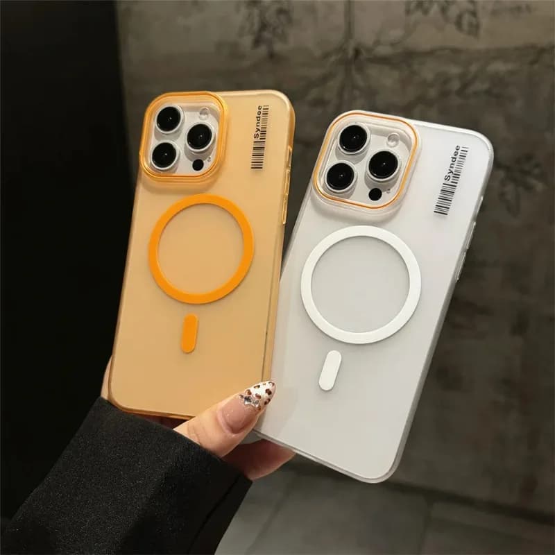 Matte Clear for Magsafe Phone Case for iPhone 17 16 15 14 Plus 13 Pro Max Magnetic Slim Label Barcode Pattern Cover